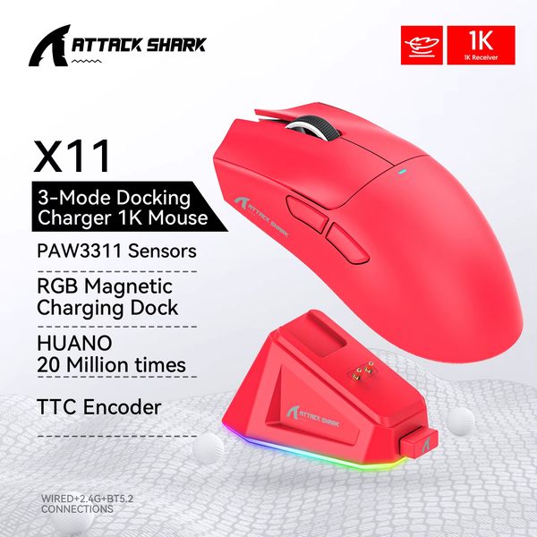 X11 Mouse PAW3311 Wireless 1K Hz Macro Magnetic RGB Docking Charger for Gaming