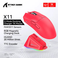 X11 Mouse PAW3311 Wireless 1K Hz Macro Magnetic RGB Docking Charger for Gaming