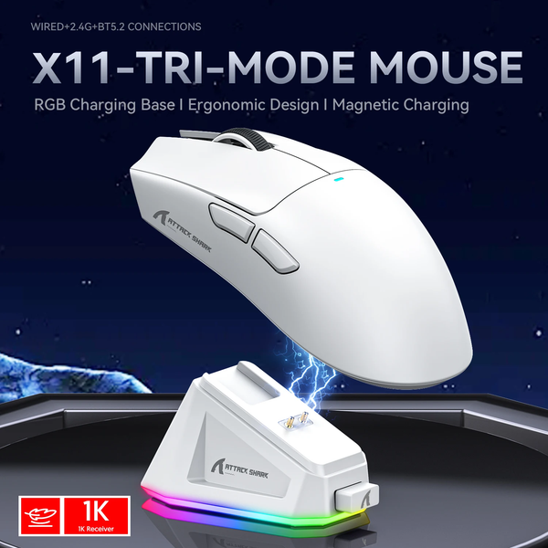 X11 Mouse PAW3311 Wireless 1K Hz Macro Magnetic RGB Docking Charger for Gaming