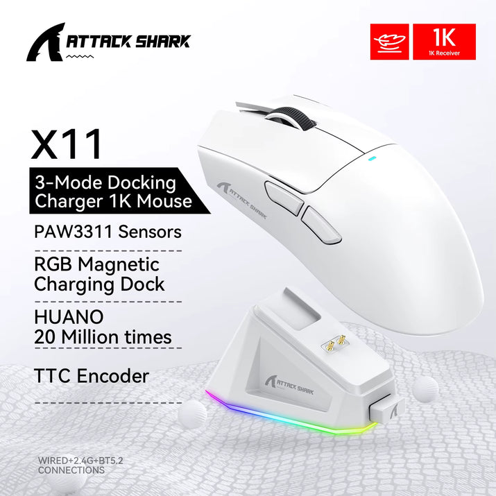 X11 Mouse PAW3311 Wireless 1K Hz Macro Magnetic RGB Docking Charger for Gaming