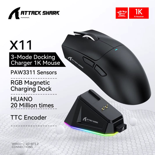 X11 Mouse PAW3311 Wireless 1K Hz Macro Magnetic RGB Docking Charger for Gaming